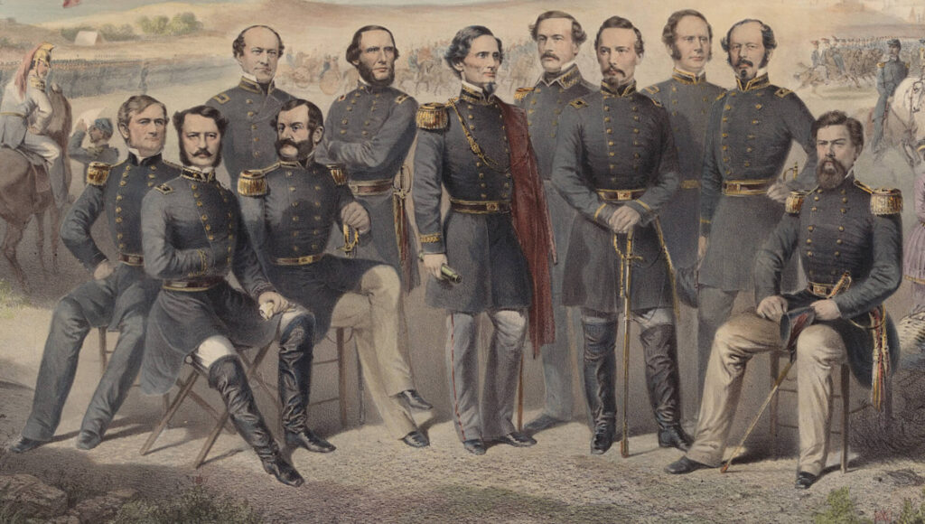 Lithograph of Jefferson Davis and his generals, 1861